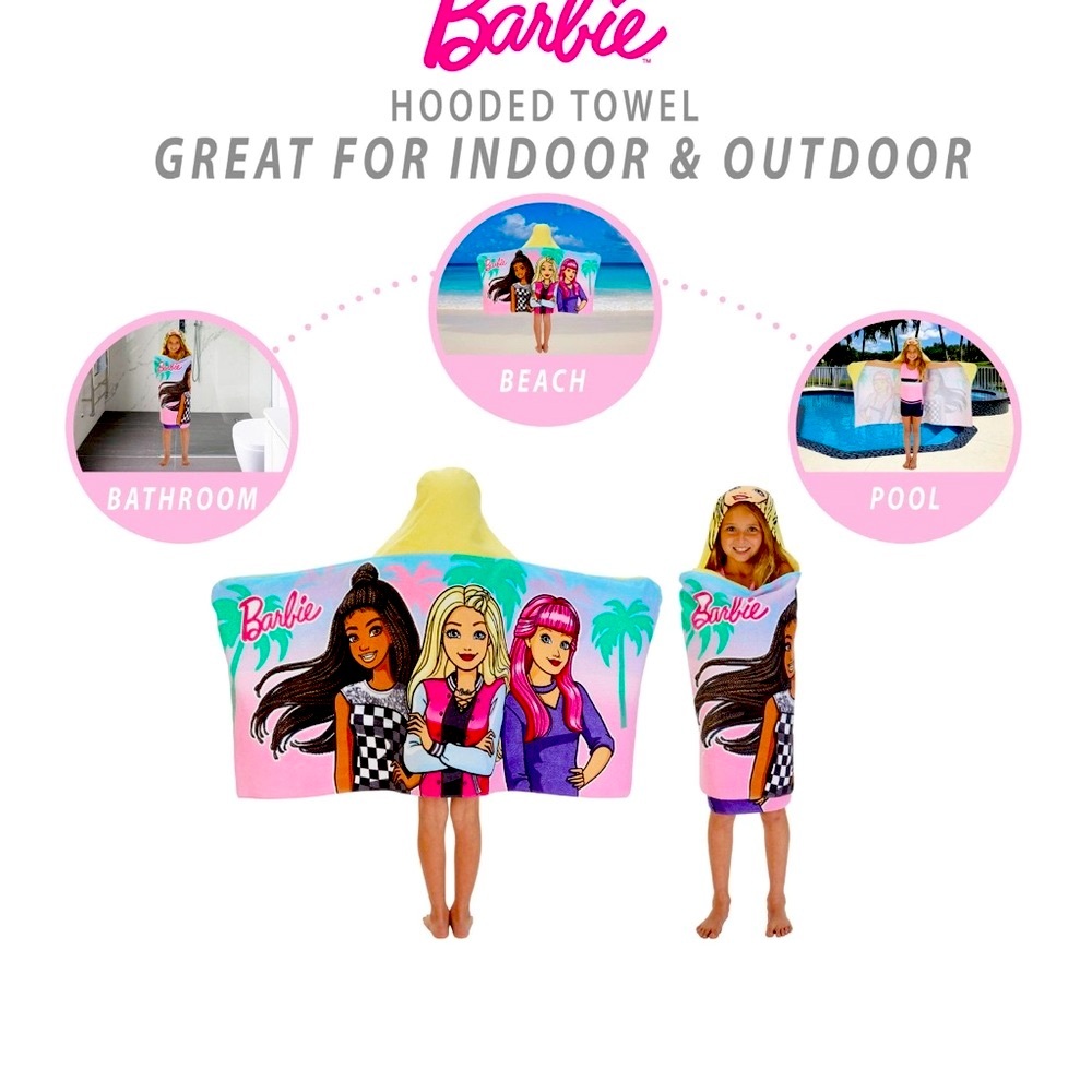 NWT Barbie Hooded Cotton Towel Wrap – 24x50” | Ages 3–7